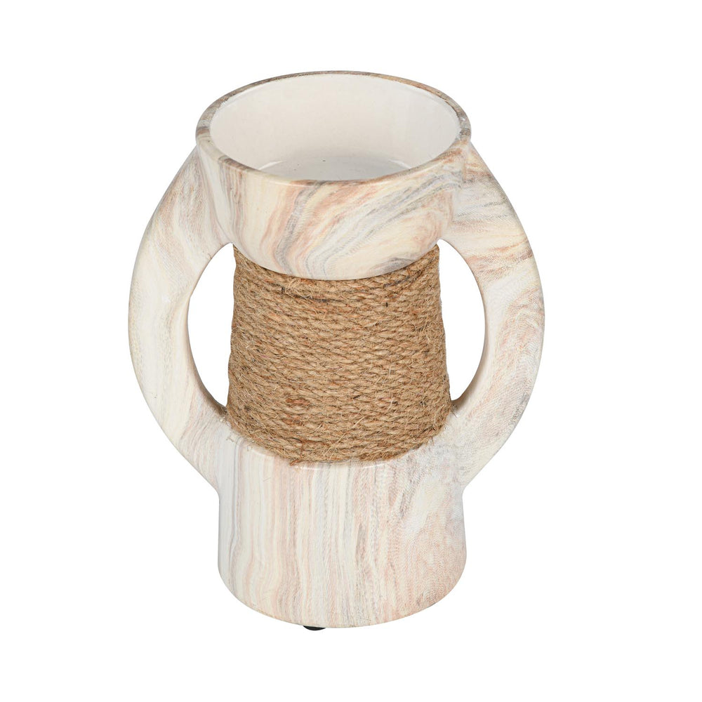Decorative Ceramic Candle Holder- White & Brown, Small