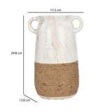 Loop Handles Ceramic Vase- White & Brown, 24.8 cm