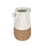 Loop Handles Ceramic Vase- White & Brown, 24.8 cm