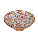 Floral Wooden Salad Bowl with Base- Pink