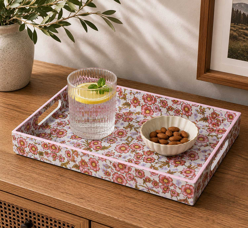 Large MDF Tray with Hand Grip- Pink