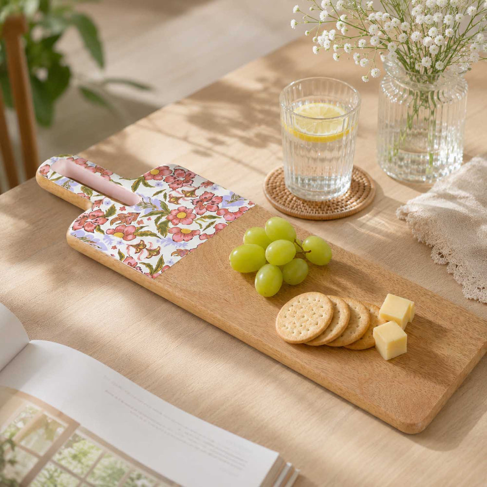 Rectangular Wooden Serving Board with Handle- Pink