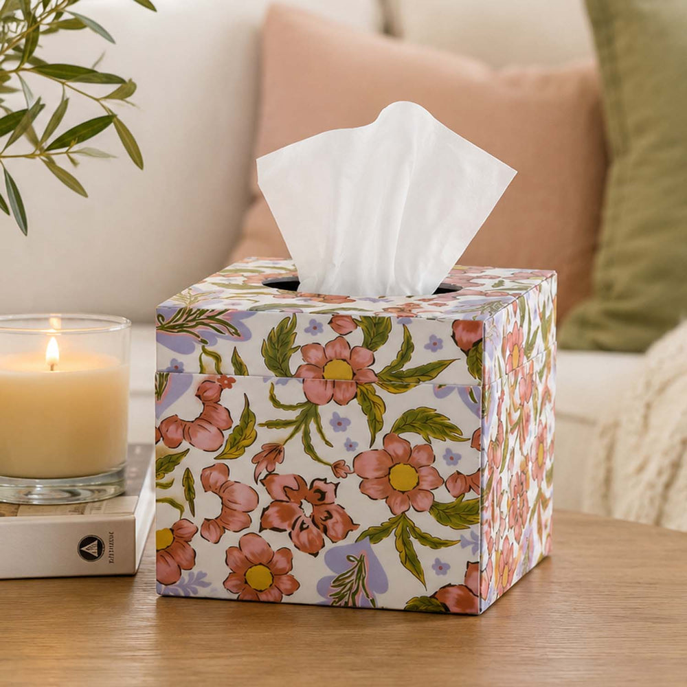 Square Wooden Tissue Box- Pink