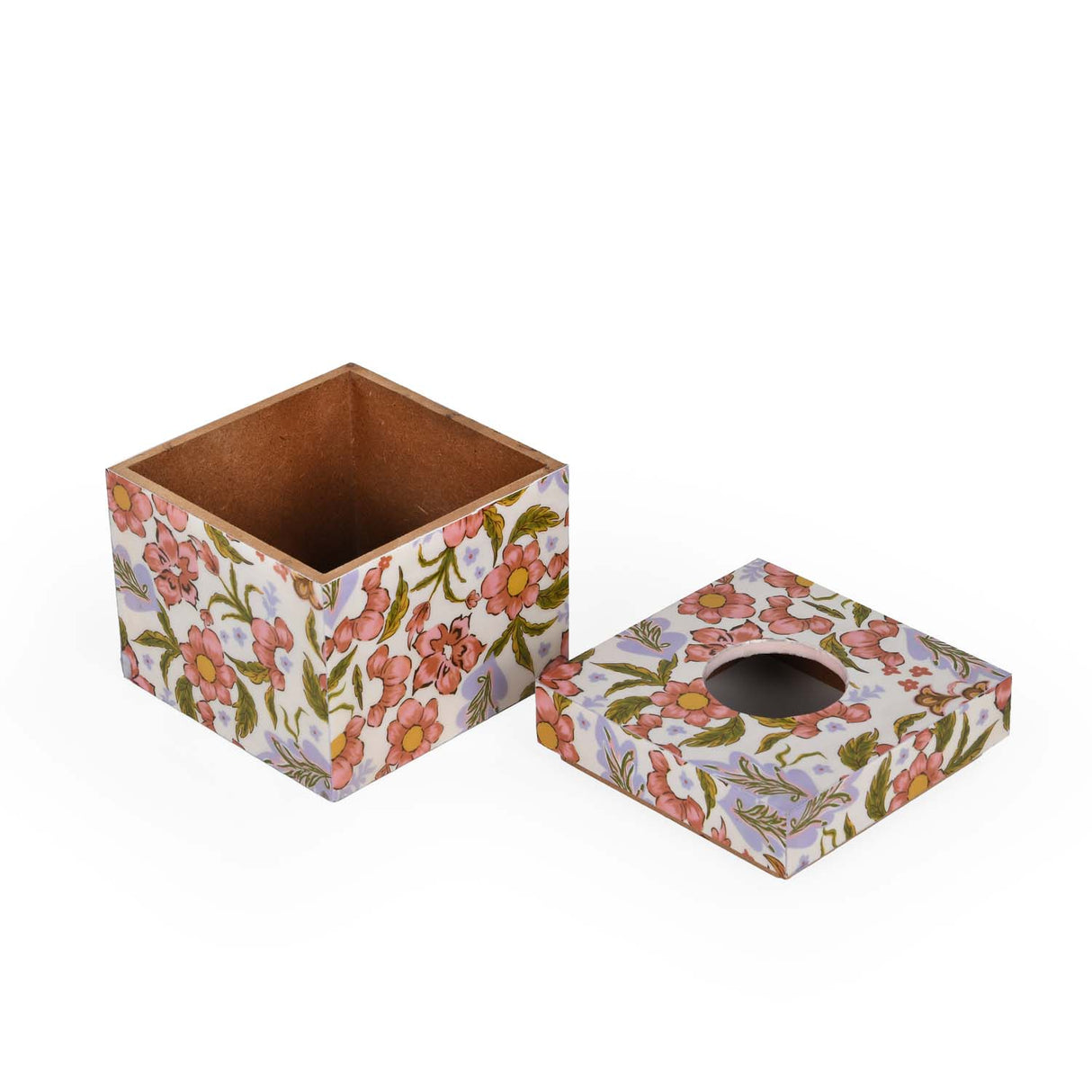Square Wooden Tissue Box- Pink