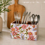 Square 2 Compartments Wooden Cutlery Holder- Pink
