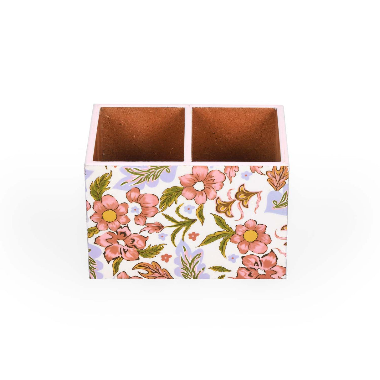 Square 2 Compartments Wooden Cutlery Holder- Pink