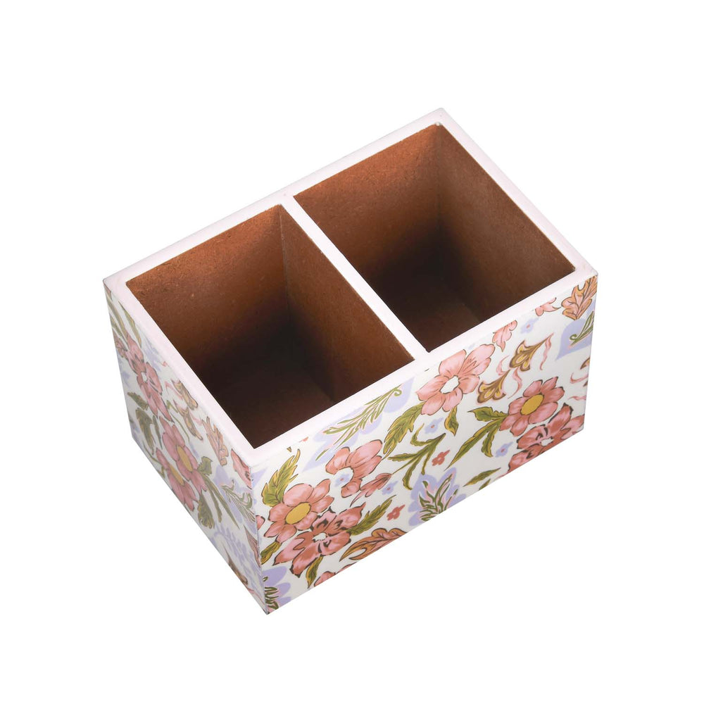 Square 2 Compartments Wooden Cutlery Holder- Pink