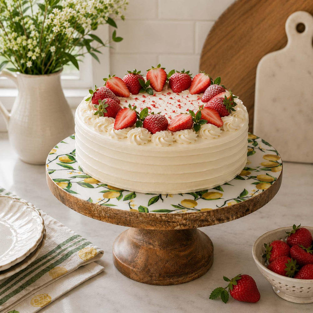 Lemon Lush Wooden Cake Stand with Base- Yellow