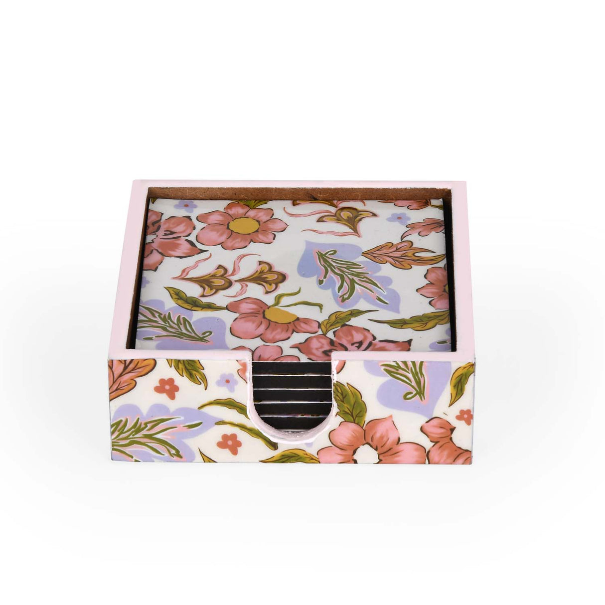 Wooden Coasters Set of 6 with Stand- Pink