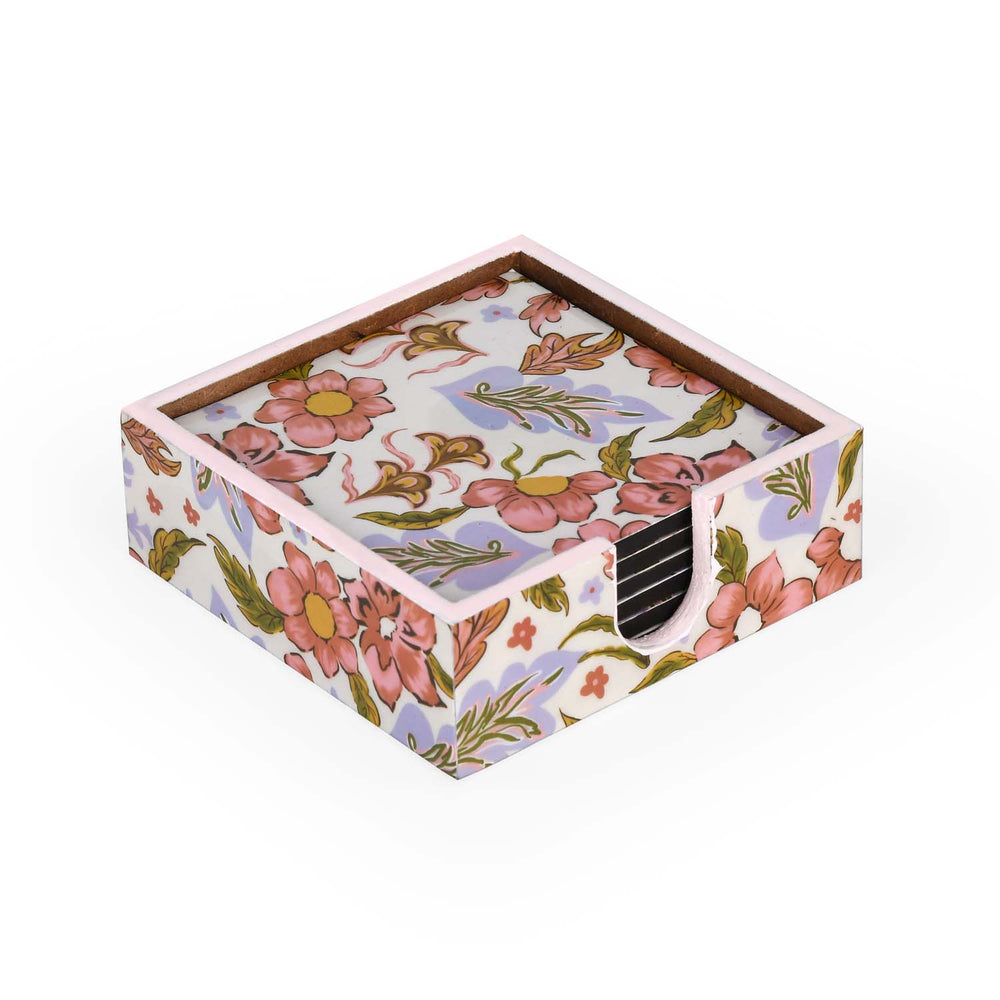 Wooden Coasters Set of 6 with Stand- Pink