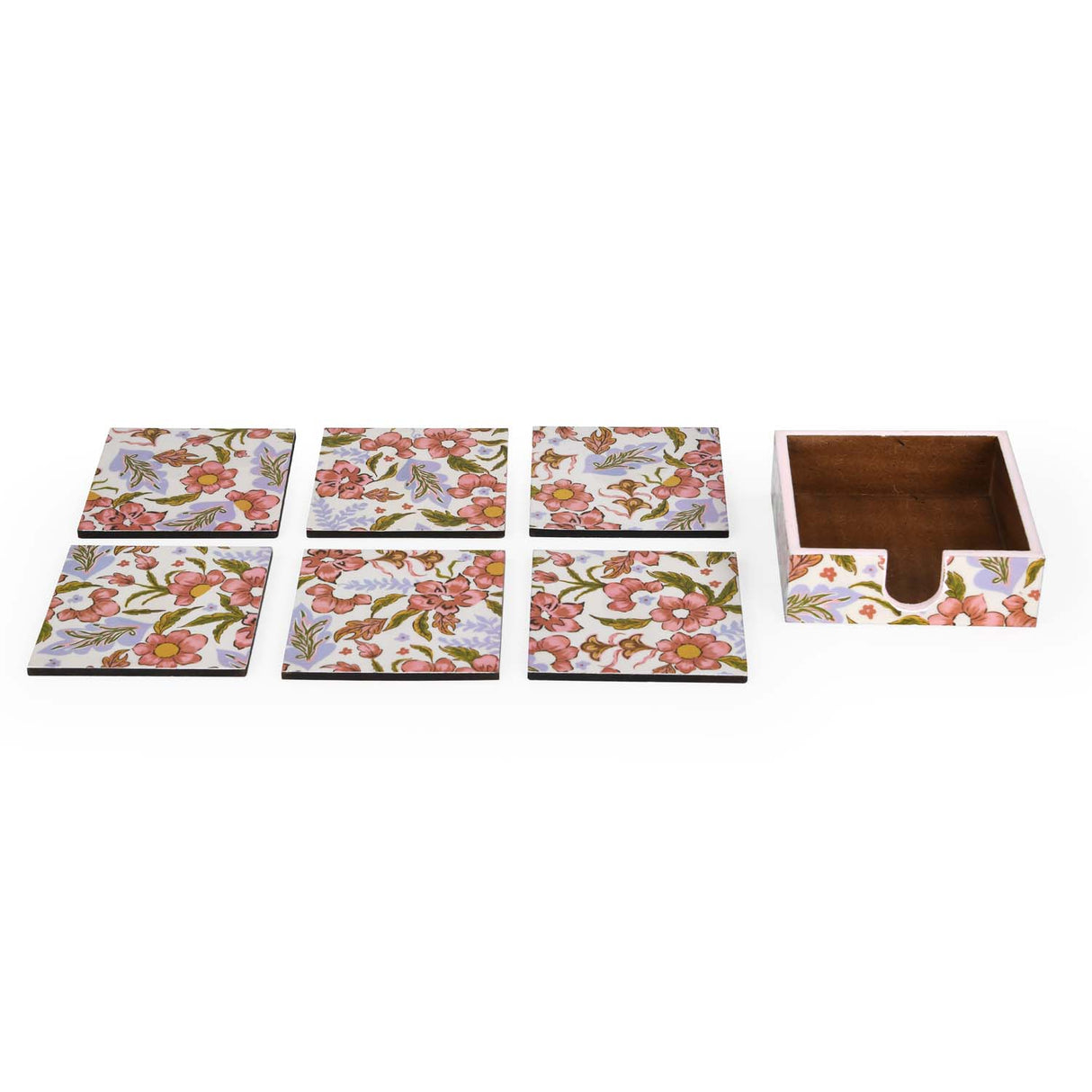 Wooden Coasters Set of 6 with Stand- Pink
