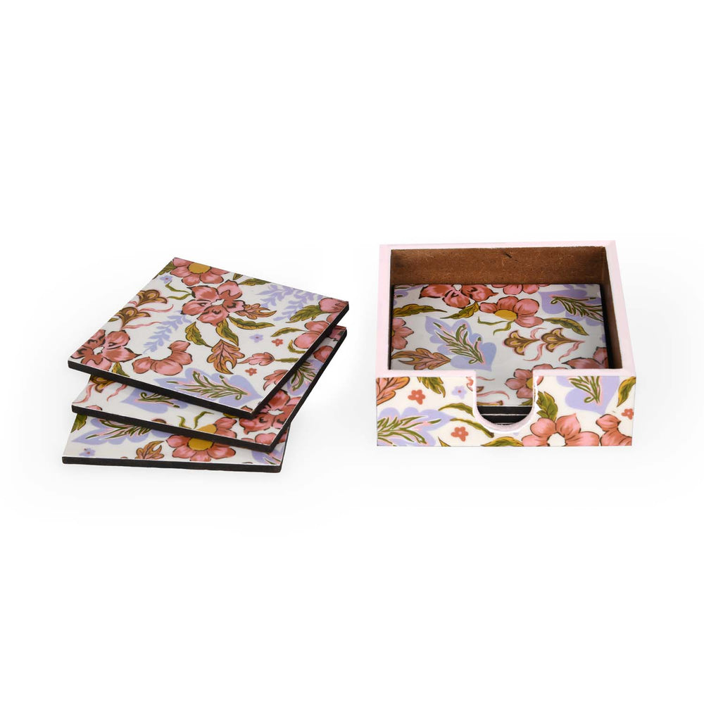 Wooden Coasters Set of 6 with Stand- Pink