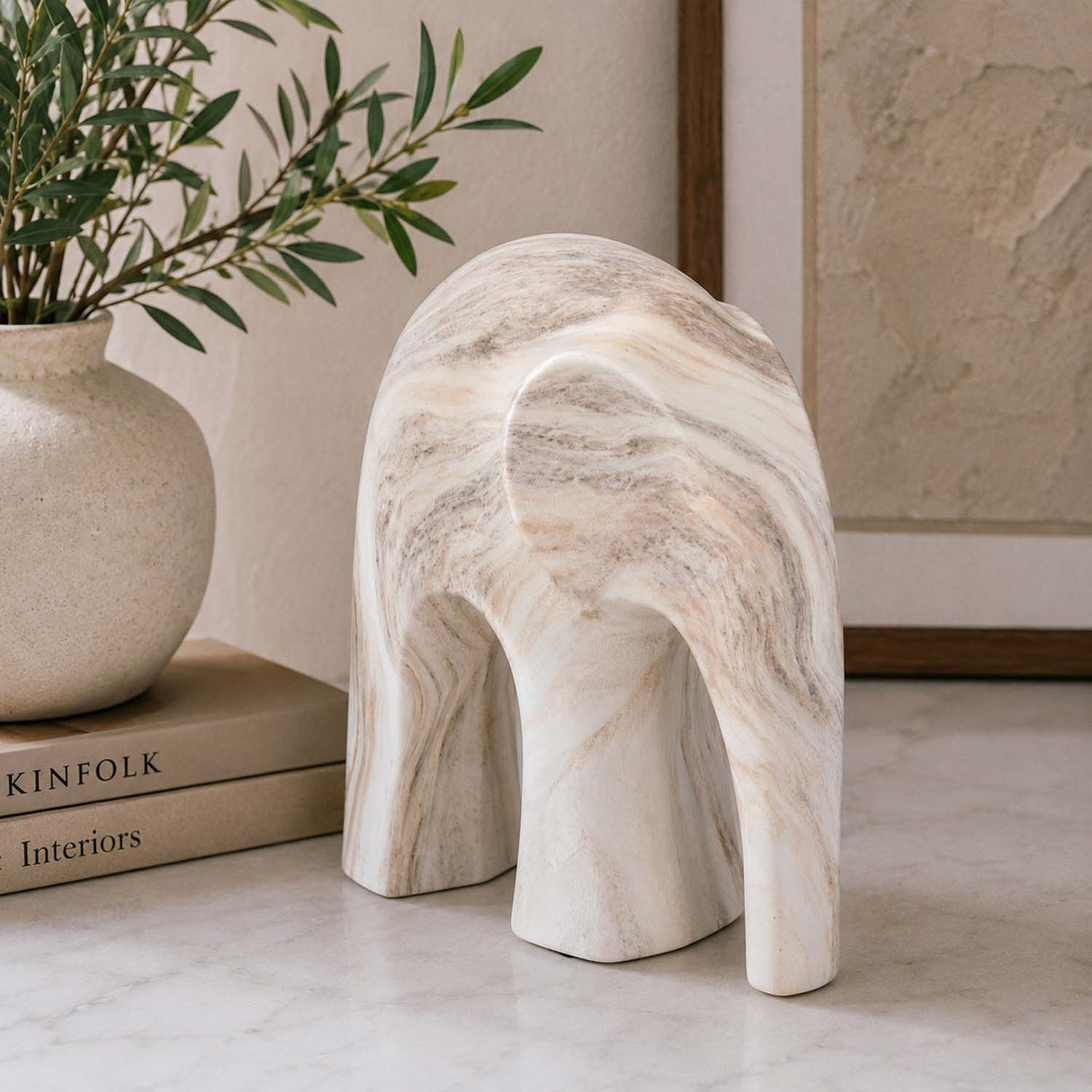 Elephant Ceramic Showpiece- White, 19.7 cm