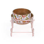 Floral Wooden and Metal Serving Cart with 2 Bowls- Pink