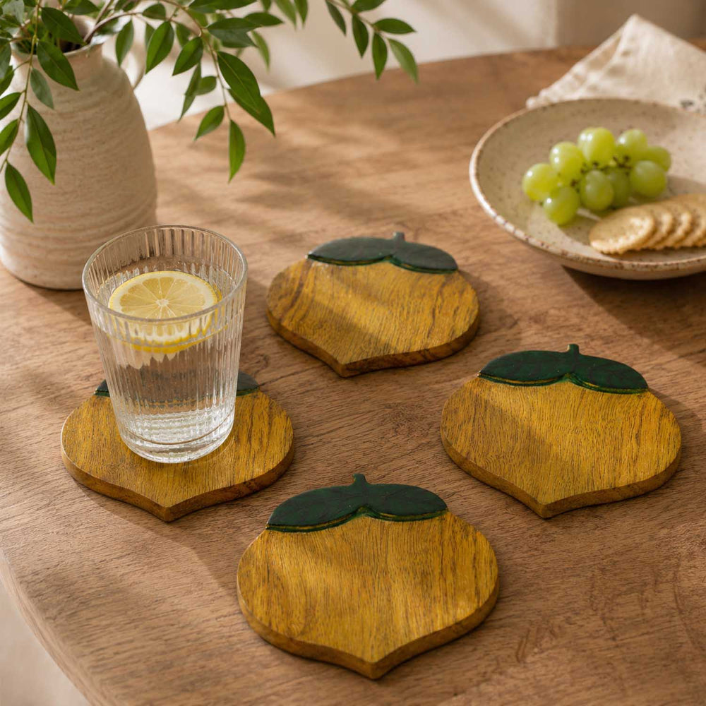 Lemon Lush Wooden Coasters Set of 4- Yellow