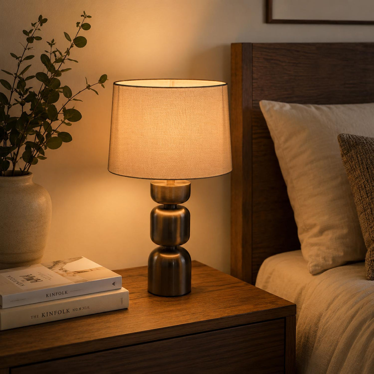 Stacked Drums Metal & Fabric Table Lamp- Silver & White