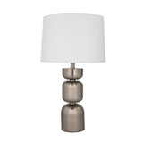 Stacked Drums Metal & Fabric Table Lamp- Silver & White