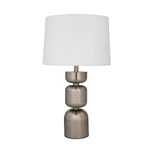 Stacked Drums Metal & Fabric Table Lamp- Silver & White