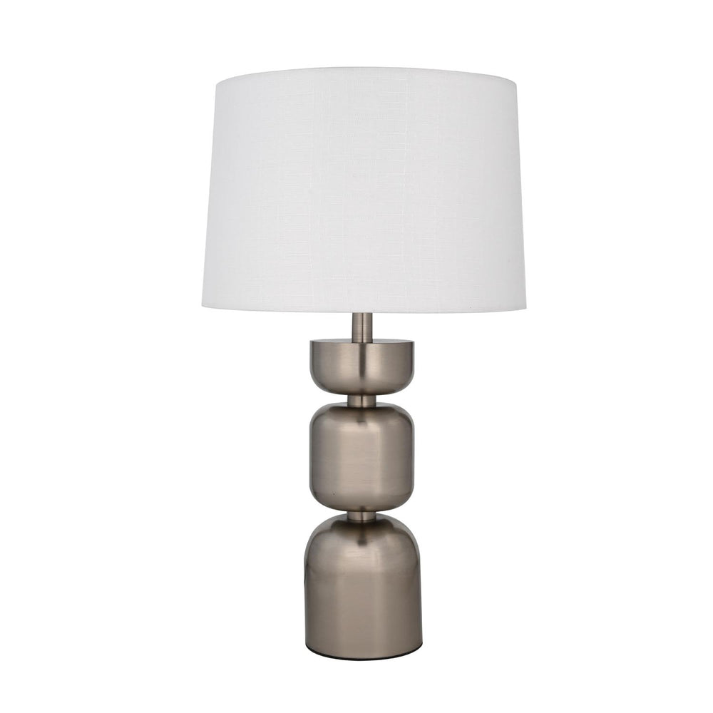 Stacked Drums Metal & Fabric Table Lamp- Silver & White