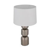 Stacked Drums Metal & Fabric Table Lamp- Silver & White