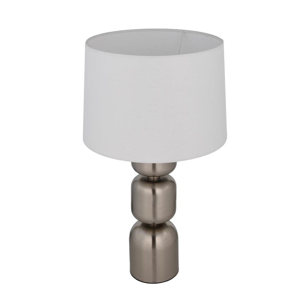 Stacked Drums Metal & Fabric Table Lamp- Silver & White