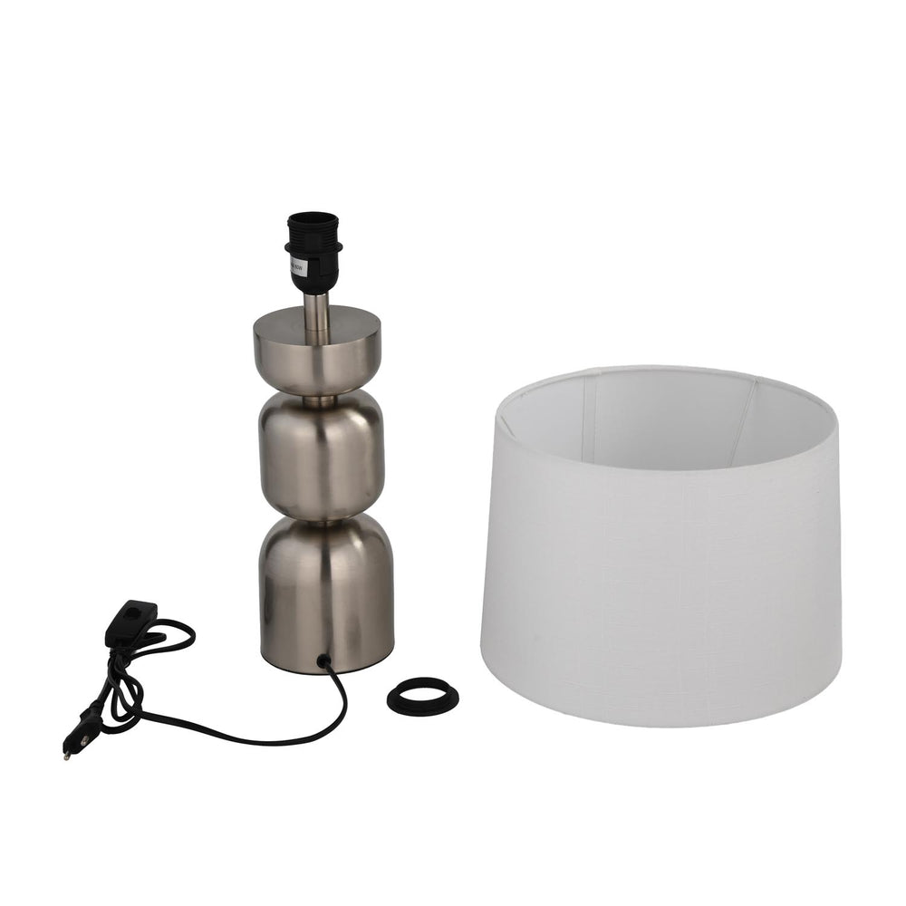 Stacked Drums Metal & Fabric Table Lamp- Silver & White