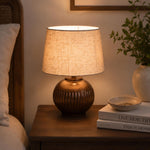 Decorative Sphere Base Table Lamp- Walnut & Cream