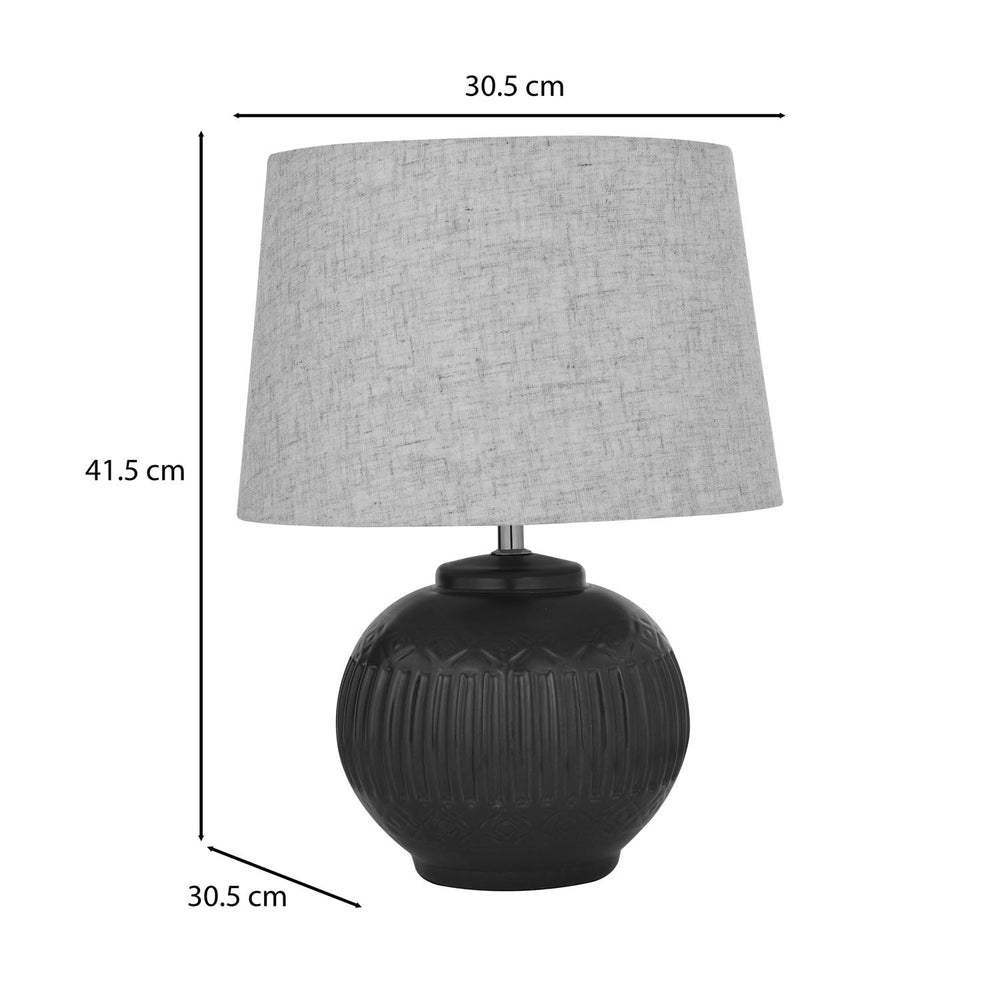 Decorative Sphere Base Table Lamp- Walnut & Cream