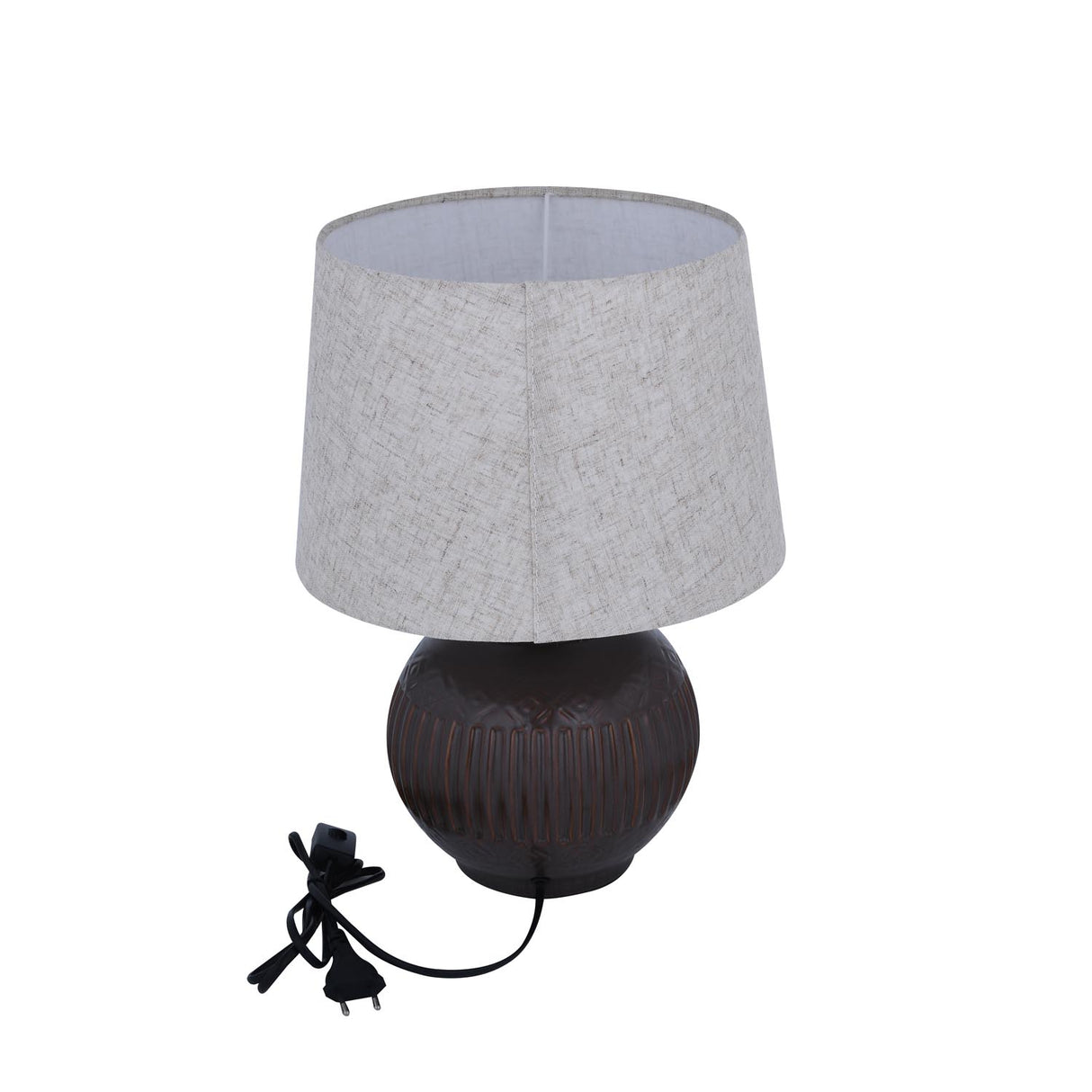 Decorative Sphere Base Table Lamp- Walnut & Cream