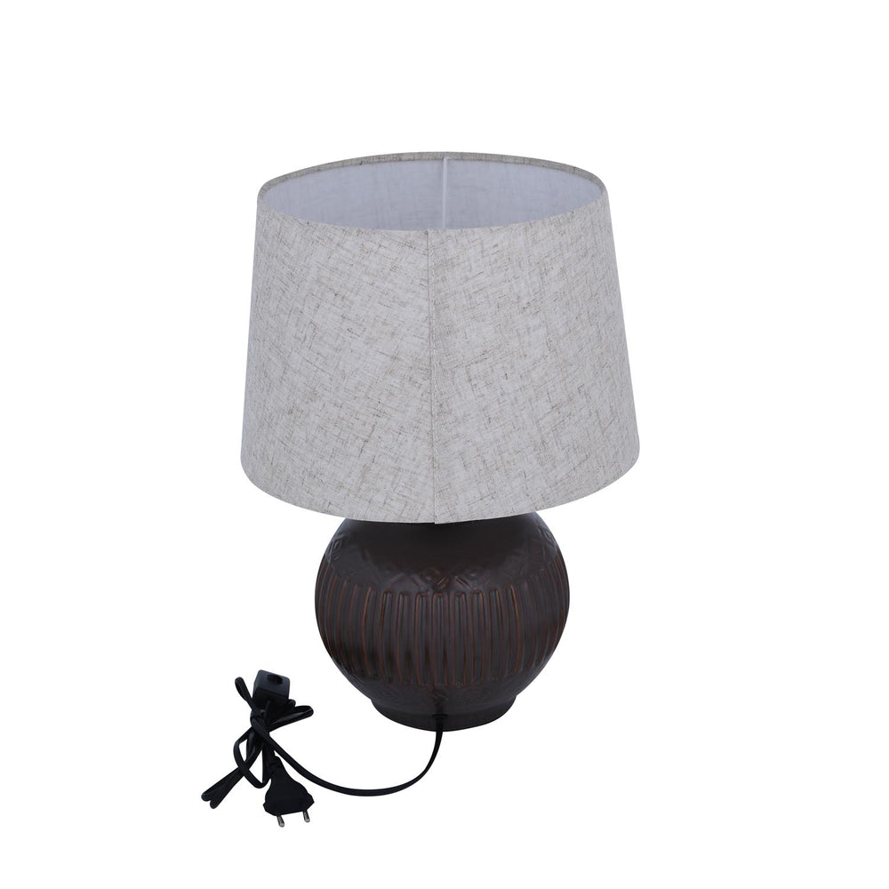 Decorative Sphere Base Table Lamp- Walnut & Cream