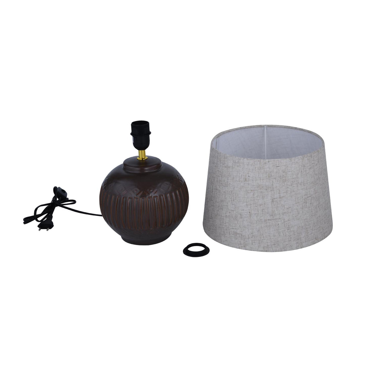 Decorative Sphere Base Table Lamp- Walnut & Cream