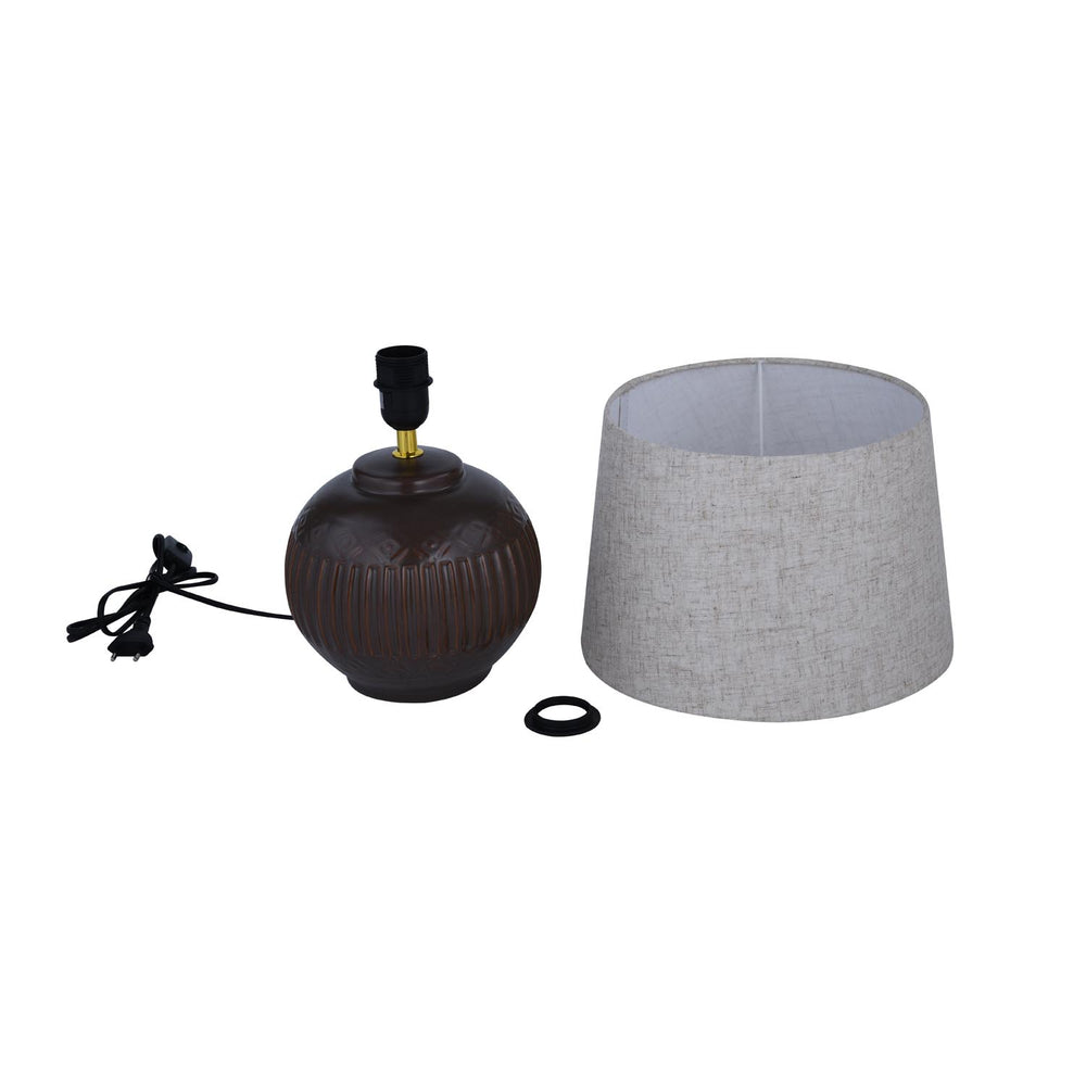 Decorative Sphere Base Table Lamp- Walnut & Cream