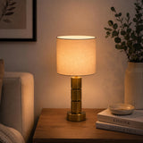 Stacked Drums Metal & Fabric Table Lamp- Gold & Cream
