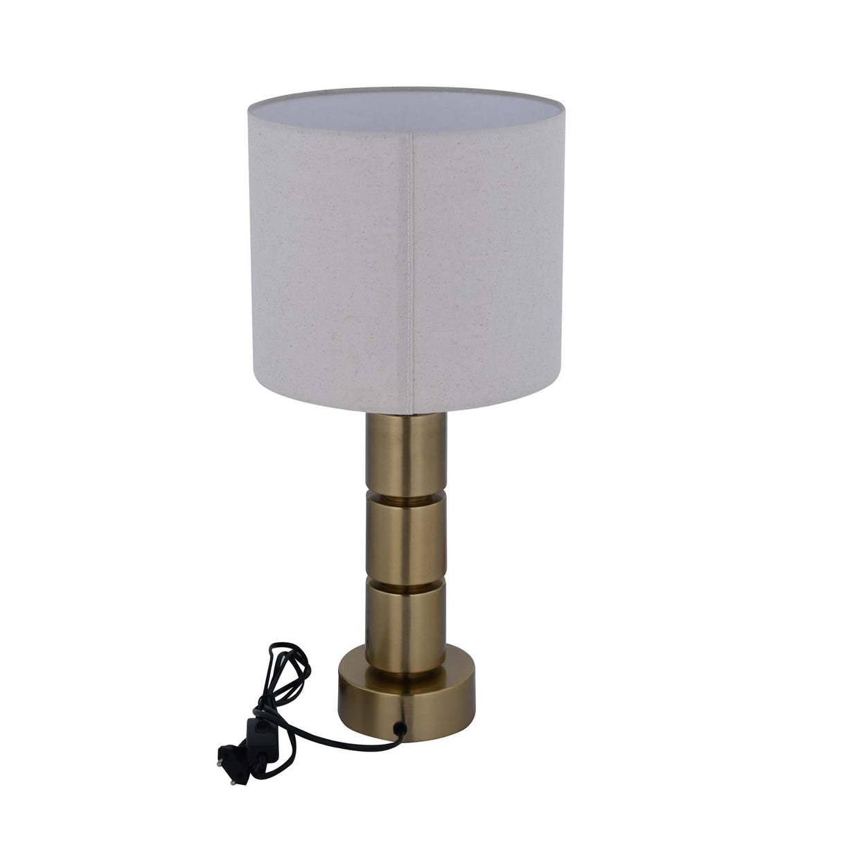 Stacked Drums Metal & Fabric Table Lamp- Gold & Cream