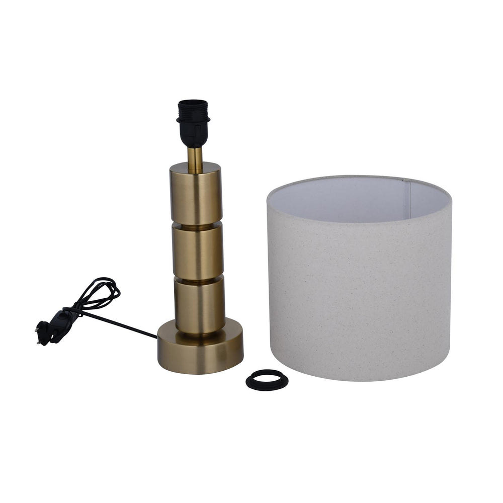 Stacked Drums Metal & Fabric Table Lamp- Gold & Cream