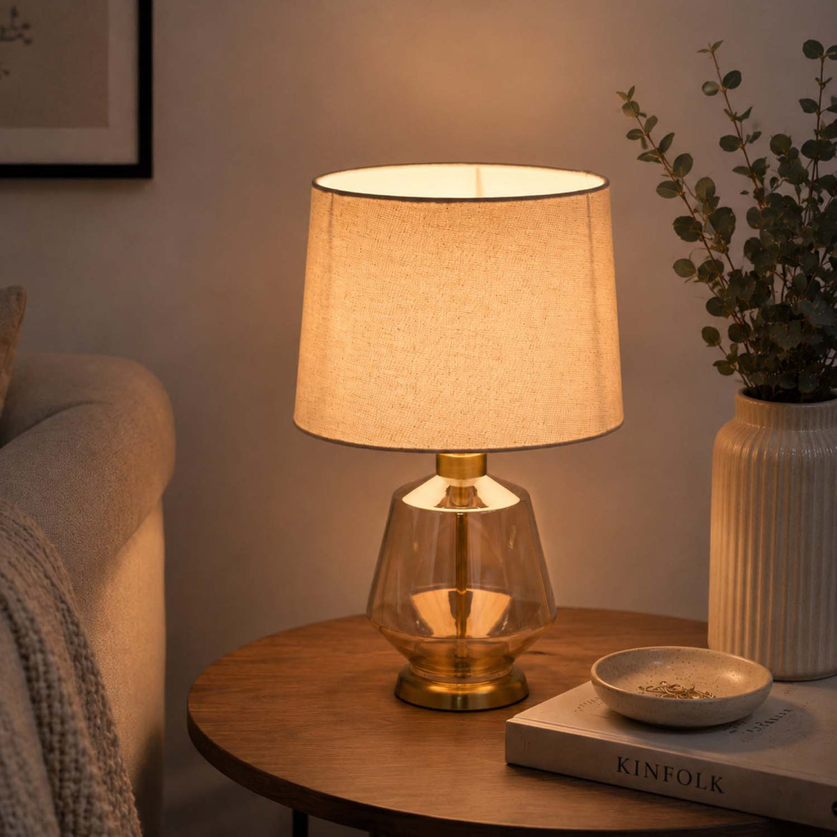 Decorative Polygonal Table Lamp- Orange & Cream
