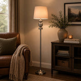 Stacked Drums Metal & Fabric Floor Lamp- Silver & White