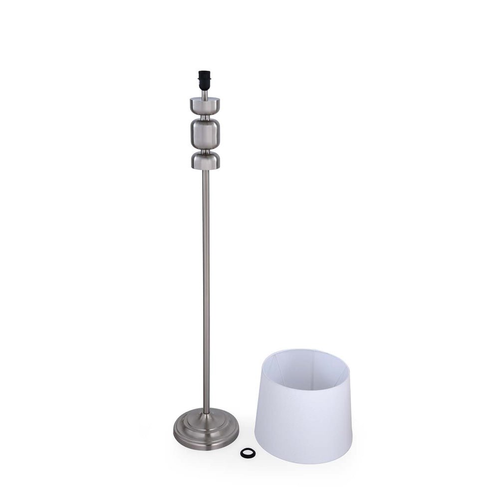 Stacked Drums Metal & Fabric Floor Lamp- Silver & White