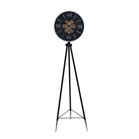 Gear Mechanism Floor Clock- Black & Silver