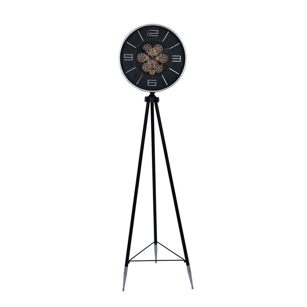 Gear Mechanism Floor Clock- Black & Silver