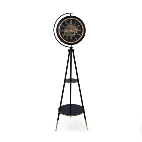 Gear Mechanism Floor Clock- Black & Gold