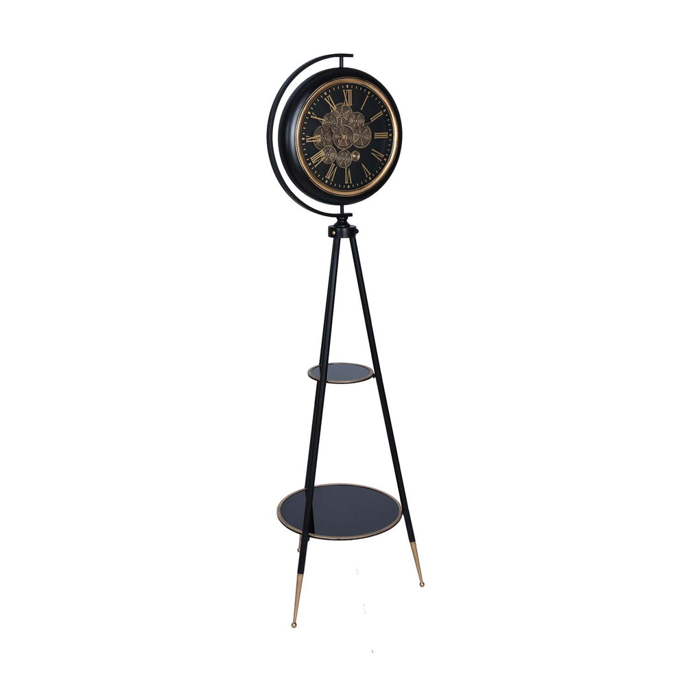 Gear Mechanism Floor Clock- Black & Gold