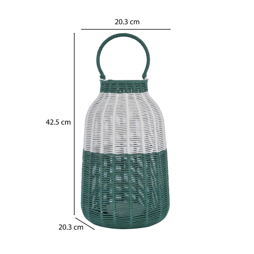 Decorative Two Toned Lantern- Green & Beige, Large