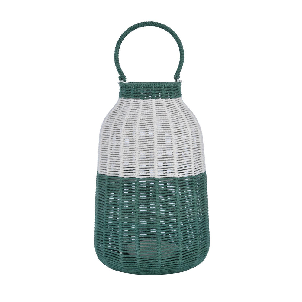 Decorative Two Toned Lantern- Green & Beige, Large