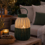 Decorative Two Toned Lantern- Green & Beige, Large
