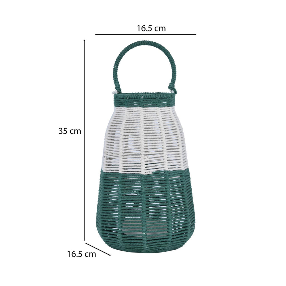 Decorative Two Toned Lantern- Green & Beige, Small