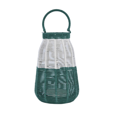 Decorative Two Toned Lantern- Green & Beige, Small