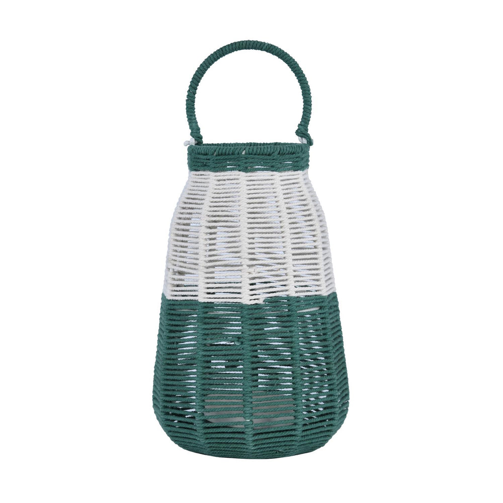 Decorative Two Toned Lantern- Green & Beige, Small