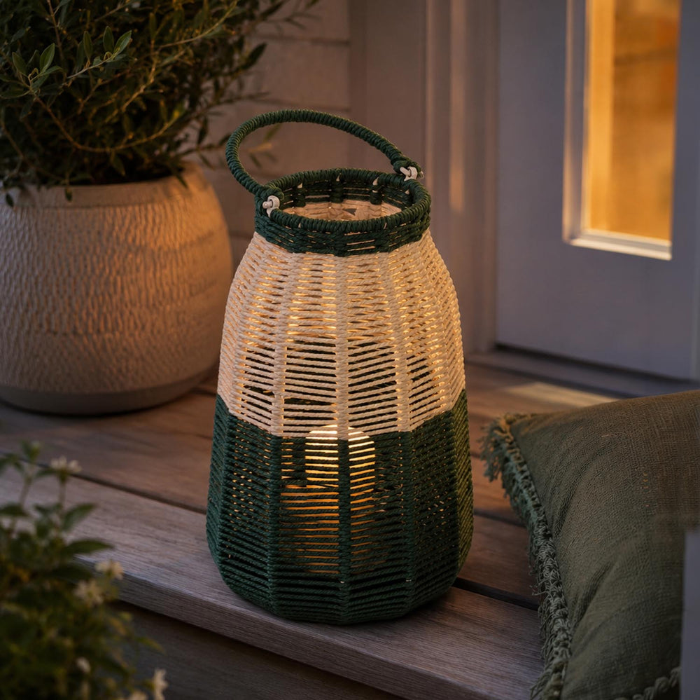 Decorative Two Toned Lantern- Green & Beige, Small