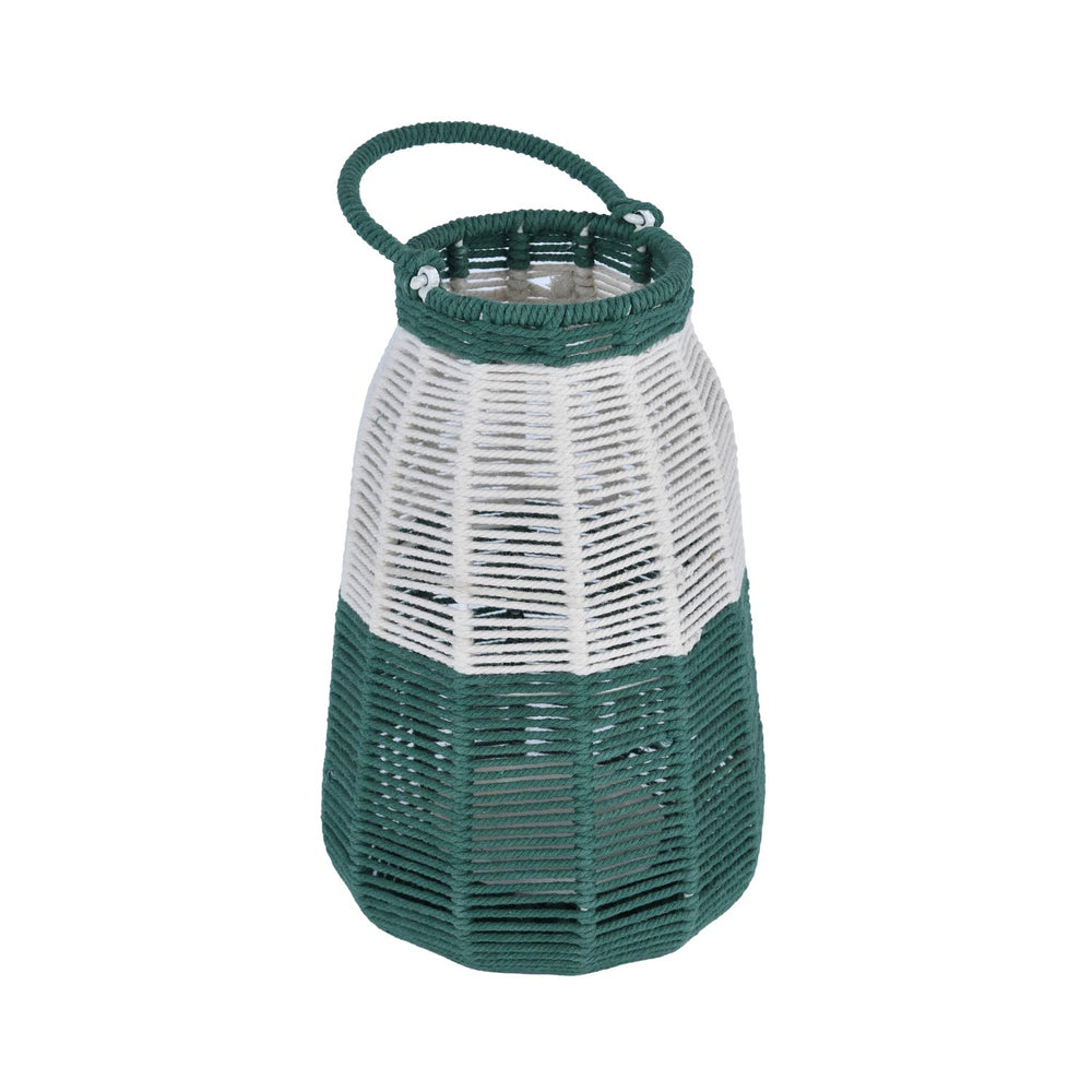 Decorative Two Toned Lantern- Green & Beige, Small